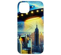 UFO sopra New York City, Notte stellata di Van Gogh Custodia per iPhone 14 Plus