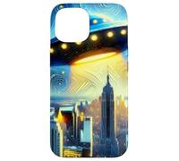 UFO sopra New York City, Notte stellata di Van Gogh Custodia per iPhone 15