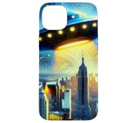 UFO sopra New York City, Notte stellata di Van Gogh Custodia per iPhone 15 Plus