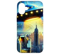 UFO sopra New York City, Notte stellata di Van Gogh Custodia per iPhone 16 Plus