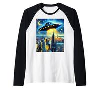 UFO sopra New York City, Notte stellata di Van Gogh Maglia con Maniche Raglan