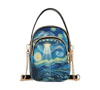 UFO Starry Night - Borsa a tracolla trapuntata da donna, piccola borsa con tracolla a catena, elegante borsa da viaggio