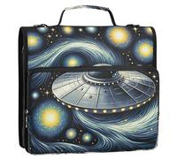 Ufo Starry Night - Raccoglitore con cerniera, 3 raccoglitori ad anelli da 3,8 cm, con tracolla, per scuola e custodia