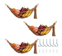 UFURMATE 3 amache per frutta in macramè, cestino per verdure sotto | Cestini portaoggetti in cotone intrecciato a mano in stile bohémien, salvaspazio, con ganci