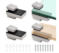 Ufurmate, 4 staffe regolabili in legno e vetro, finitura spazzolata, in lega di zinco e vetro, per mensole rettangolari, supporto per mensole in vetro, montaggio a parete, per ripiani spessi 3-15 mm.