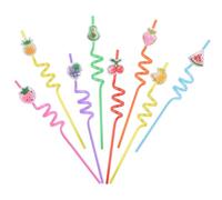 UFURMATE Cannucce a spirale a tema frutta glitterata, riutilizzabili, pieghevoli, in plastica per uso alimentare, per decorare feste di compleanno e incontri