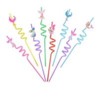 UFURMATE Cannucce a spirale a tema sirena, riutilizzabili, pieghevoli, in plastica per uso alimentare, per decorare feste di compleanno e incontri