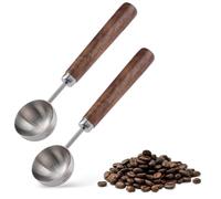 UFURMATE Cucchiaio da caffè in acciaio inox con manico lungo in legno, 2 pezzi, 15 ml, cucchiaio dosatore per uso alimentare, per farina di tè, cereali, condimenti per macinare caffè macinato