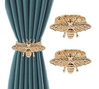 UFURMATE Fermatenda per tende in lega a forma di ape, 2 pezzi, color oro, con corda elastica per la decorazione della casa
