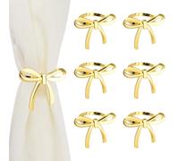 UFURMATE Fermatende per tende dorati, 6 pezzi, in metallo, con fiocco, bellissimi supporti decorativi per tende sottili, zanzariere (stile chiuso)