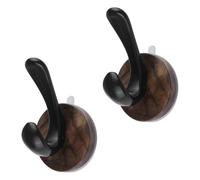 UFURMATE Ganci a ventosa senza trapano, 2 pezzi, in legno di noce naturale, per doccia, ganci a ventosa in legno per bagno, cucina, vetro, specchio, piastrelle (nero)