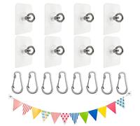 UFURMATE Ganci da soffitto autoadesivi, 8 set di ganci da parete adesivi senza chiodi in acciaio inox, senza fori, ganci per sospensione a soffitto e parete con moschettoni per interni ed esterni