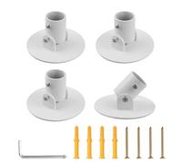 UFURMATE Staffa per asta per tenda da doccia, 4 pezzi, diametro interno 26 mm, in acciaio al titanio, asta singola con flangia girevole, staffa per montaggio a parete con viti (bianco)