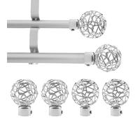 UFURMATE Terminali per asta per tende doppie, 2 set/4 pezzi per trattamento delle finestre, per aste da 2,5 cm anteriori e posteriori da 1,5 cm, doppie aste per tende in metallo (argento cavo)