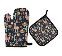 Ufuson Set di presine con sole messicano, cactus, lama, sombrero, fiori del giorno dei morti, presine, resistenti al calore, guanti da cucina per cucinare grigliate e barbecue