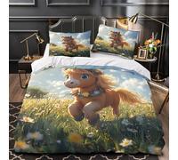 UFVZBNFAN 3D Design Printed 3 Pcs Bedding Set Bed Decor Zipper Super Soft Cute Pony Running Comforter Cover Hypoallergenic Machine Washable for Kids,Adults,Youth Quilt Cover Super king（260x220cm）
