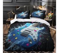 UFVZBNFAN 3D Design Printed 3 Pcs Bedding Set Bed Decor Zipper Super Soft Electric Guitar Comforter Cover Washable Machine Washable for Youth,Kids,Women Music Quilt Cover Super king（260x220cm）