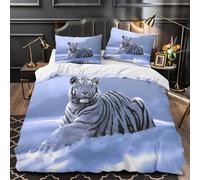 UFVZBNFAN 3D Design Printed 3 Pcs Bedding Set Bed Decor Zipper Ultra White Tiger in Snow Comforter Cover Breathable Wrinkle-Resistant for Teens,Kids,Women wild Animal Quilt Cover Double（200x200cm）