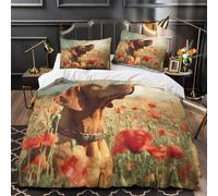 UFVZBNFAN 3D Design Printed 3 Pcs Bedding Set Bedroom Decor Super Dog in Field Comforter Cover Easy Care Machine Washable for Boys,Kids,Women Vintage Painting Quilt Cover Double（200x200cm）