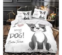 UFVZBNFAN 3D Design Printed 3 Pcs Bedding Set Room Decor Hidden Zipper Ultra BostonTerrierPet Comforter Cover Hypoallergenic All Season for Youth,Kids,Teens CuteCoon Quilt Cover Single（140x200cm）