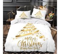 UFVZBNFAN 3D Design Printed 3 Pcs Bedding Set Room Decor Zipper Closure Ultra Christmas Tree Quilt Cover Hypoallergenic Easy Care for Youth,Kids,Adults Gold Festive Duvet Cover Single（135x200cm）