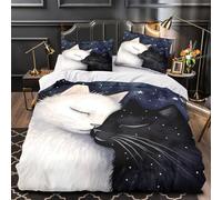 UFVZBNFAN 3D Design Printed 3-Piece Bedding Set Room Decor Cats in Love Comforter Cover Durable Hotel Quality for Kids,Teenagers,Adults Romantic Watercolor Quilt Cover Double（200x200cm）