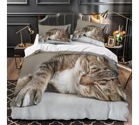 UFVZBNFAN 3D Design Printed 3-Piece Bedding Set Room Decor Zipper Closure Design Sleeping Cat Quilt Cover Breathable All Season for Adults,Kids,Youth cozy Indoor Pet Duvet Cover Single（140x200cm）