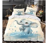 UFVZBNFAN 3D Design Printed 3-Piece Bedding Set Room Decor Zipper Closure Super Soft Cute Baby Elephant Comforter Cover Durable Easy Care for Girls,Women,Adults coon Duvet Cover Single（135x200cm）