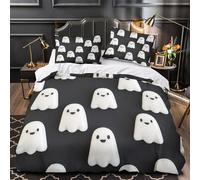 UFVZBNFAN 3D Design Printed 3-Piece Bedding Set Room Decor Zipper Closure Super Soft Halloween Ghosts Comforter Cover Durable Easy Care for Girls,Women,Adults Cute Coon Duvet Cover Single（140x200cm）