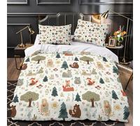 UFVZBNFAN 3D Design Printed 3-Piece Bedding Set Room Decor Zipper Ultra Soft Forest Animals Quilt Cover Durable Easy Care for Adults,Teenagers,Boys Whimsical Woodland Duvet Cover Single（140x200cm）