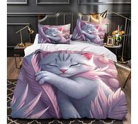 UFVZBNFAN 3D Design Printed 3 Pieces Bedding Set Bed Decor Super Cute Kitten Sleeping Comforter Cover Washable Anti-allergic for Teens,Boys,Women digital Quilt Cover Single（140x200cm）