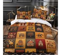 UFVZBNFAN 3D Design Printed 3 Pieces Bedding Set Bed Decor Super Soft Embroidered Squares Comforter Cover Washable Anti-allergic for Teens,Boys,Women Traditional Folk Quilt Cover Single（135x200cm）