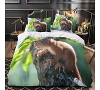 UFVZBNFAN 3D Design Printed 3 Pieces Bedding Set Bedroom Decor Super Red Squirrel Perching Comforter Cover Easy Care Machine Washable for Boys,Kids,Women Nature Wildlife Quilt Cover Single（140x200cm）