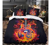 UFVZBNFAN 3D Design Printed 3 Pieces Bedding Set Guitar Comforter Cover Home Decor Zipper Extra Soft Easy Care Washable for Boys,Girls,Teens Psychedelic Flame Quilt Cover Single（140x200cm）