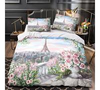 UFVZBNFAN 3D Design Printed 3 Pieces Bedding Set Paris Skyline Comforter Cover Home Decor Zipper Extra Soft Easy Care Washable for Boys,Girls,Teens Romantic Watercolor Quilt Cover Double（200x200cm）