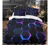 UFVZBNFAN 3D Design Printed 3 Pieces Bedding Set Room Decor Ultra Hexagon Lights Comforter Cover Hypoallergenic Easy Care for Kids,Youth,Teens neon Futuristic Quilt Cover Double（200x200cm）