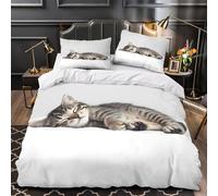 UFVZBNFAN 3D Design Printed 3 Pieces Bedding Set Sleeping Kitten Comforter Cover Home Decor Zipper Extra Soft Easy Care Washable for Boys,Girls,Teens Cute Animal Quilt Cover Single（135x200cm）