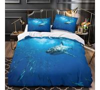 UFVZBNFAN 3D Design Printed 3PCs Bedding Set Bed Decor Hidden Zipper Super GreatSharkSwim Comforter Cover Breathable All Season for Girls,Kids,Teens OceanWildlife Quilt Cover Single（135x200cm）
