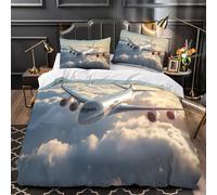 UFVZBNFAN 3D Design Printed 3PCs Bedding Set Bed Decor Zipper Closure Ultra Airplane in Sky Quilt Cover Washable Anti-allergic for Teens,Youth,Women Commercial Jet Duvet Cover Single（135x200cm）