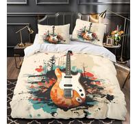 UFVZBNFAN 3D Design Printed 3PCs Bedding Set Bed Decor Zipper Closure Ultra Electric Guitar Quilt Cover Breathable All Season for Youth,Adults,Children Rock Music Duvet Cover Single（140x200cm）