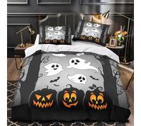 UFVZBNFAN 3D Design Printed 3PCs Bedding Set Bed Decor Zipper Closure Ultra Halloween Ghosts Quilt Cover Washable Anti-allergic for Teens,Youth,Women coon Spooky Duvet Cover Single（140x200cm）