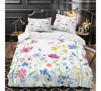 UFVZBNFAN 3D Design Printed 3PCs Bedding Set Bedroom Decor Design Floral Garden Comforter Cover Easy Care Machine Washable for Teens,Youth,Boys Watercolor Spring Flowers Quilt Cover Single（135x200cm）