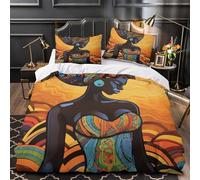UFVZBNFAN 3D Design Printed 3PCs Bedding Set Bedroom Decor Zipper Closure Super African Woman Comforter Cover Washable Wrinkle-Resistant for Teens,Boys,Women ethnic Quilt Cover Super king（260x220cm）