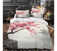 UFVZBNFAN 3D Design Printed 3PCs Bedding Set Cherry Blossoms Comforter Cover Home Decor Hidden Zipper Extra Soft Breathable for Teens,Boys,Girls Asian Watercolor Duvet Cover Double（200x200cm）