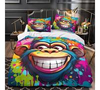 UFVZBNFAN 3D Design Printed 3PCs Bedding Set Home Decor Extra Colorful Monkey Face Duvet Cover Easy Care Wrinkle-Resistant for Children,Adults,Women Coon Vibrant Comforter Cover King（220x240cm）