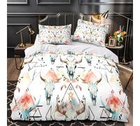UFVZBNFAN 3D Design Printed 3PCs Bedding Set Room Decor Hidden Zipper Super Boho Skull Comforter Cover Washable Easy Care for Teens,Women,Kids watercolor Tribal Quilt Cover Single（140x200cm）