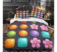 UFVZBNFAN 3D Design Printed 3PCs Bedding Set Room Decor Zipper Super Candy MatchGame Comforter Cover Durable Machine Washable for Kids,Teens,Women Quilt Cover King（220x240cm）