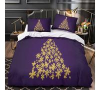 UFVZBNFAN 3D Design Printed 3PCs Bedding Set Room Decor Zipper Super Soft Christmas Tree Comforter Cover Durable Machine Washable for Kids,Teens,Women golden Snowflake Quilt Cover Double（200x200cm）