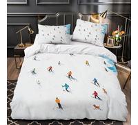 UFVZBNFAN 3D Design Printed 3PCs Bedding Set Room Decor Zipper Ultra Soft Skiing People Comforter Cover Durable Easy Care for Children,Teens,Women Winter Sports Painting Quilt Cover King（220x240cm）