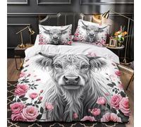UFVZBNFAN 3D Print 3 Pcs Bedding Set Bed Decor Design Extra Highland Cow Duvet Cover Washable Wrinkle-Resistant for Children,Boys,Women istic Sketch Comforter Cover King（220x240cm）